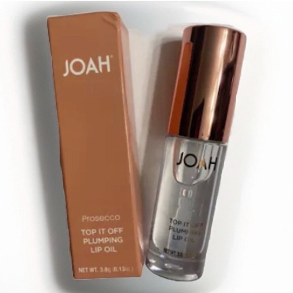 J.O.A. Prosecco Lip Oil Gloss in Clear with Rose Gold Cap